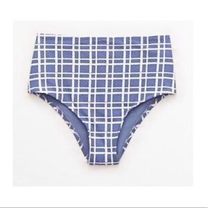 Aerie Blue & White High-Waist Bikini BOTTOM S NWT